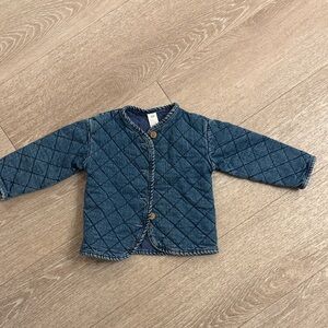 H&M Quilted Denim-Look Kids Puffer Jacket in Blue
